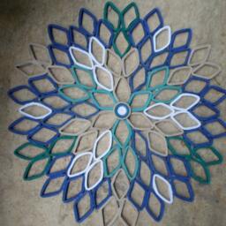 Handmade Dahlia Paper Wall Art Navy, Teal, & Beige - thumbnail 2
