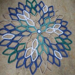 Handmade Dahlia Paper Wall Art Navy, Teal, & Beige - thumbnail 4