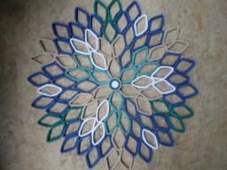 Handmade Dahlia Paper Wall Art Navy, Teal, & Beige - thumbnail 1
