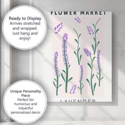 Minimalist Lavender Flower Market Botanical Stem Illustration Canvas Wall Art Print Decor Picture Ready To Hang - thumbnail 3