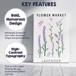 Minimalist Lavender Flower Market Botanical Stem Illustration Canvas Wall Art Print Decor Picture Ready To Hang - thumbnail 2