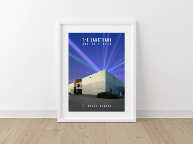 The Sanctuary Milton Keynes Travel Poster Print. Dreamscape Rave Wall Art. V7 Saxon Street - image 1