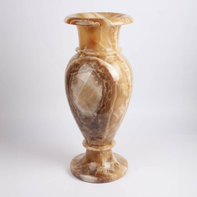 Hand Carved Yellow Alabaster Vase Natural Home Centerpiece - image 1