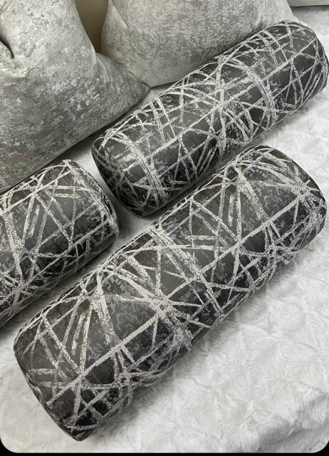 Luxurious 16x6 Cylindrical Bolster Cushion - Handmade Designer Pillow in Steel Grey For Modern Home Decor Neomi - image 1