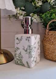 Lovely Green Toile Decoupaged Ceramic Soap Dispenser.hand Decorated