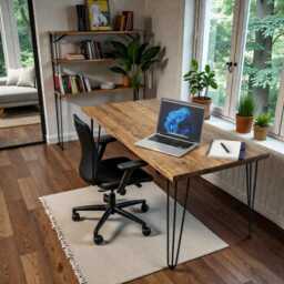 Solid Wood Desk - Handmade Rustic Home Office With UK Steel Hairpin Legs - thumbnail 4