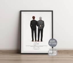 Personalised Groom & Dad Portrait Art Digital, Father Of The Custom Wedding Art, Marriage Gift, Son Drawing, Gift - thumbnail 1