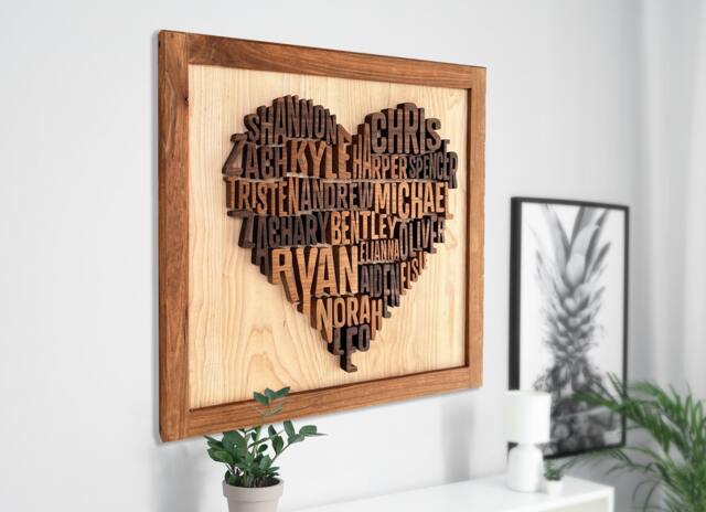 Handmade Customizable Wood Family Names Heart Wall Art, Custom Tree Sign, Handcrafted Gift - image 1