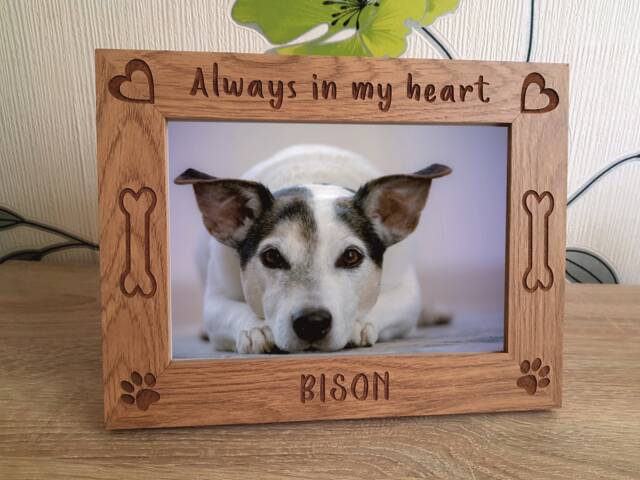 Always in My Heart Pet Dog Memorial Personalised Engraved Wooden Photo Frame 4 X 6 Or 5X7 Gift