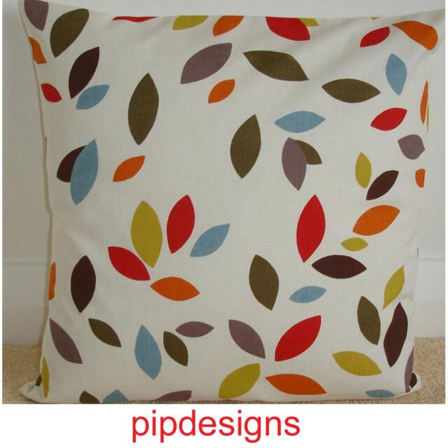 "Pillow Sham Cushion Cover Red Orange Blue Brown Mustard Leaves Case Slip Pillowcase 16"" 18"" 20"" 22"" 24"" 26" - image 1