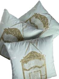 Nina Campbell Fabric Bird Cage Walk Cushion Covers - Set Of 3 Blue & Gold