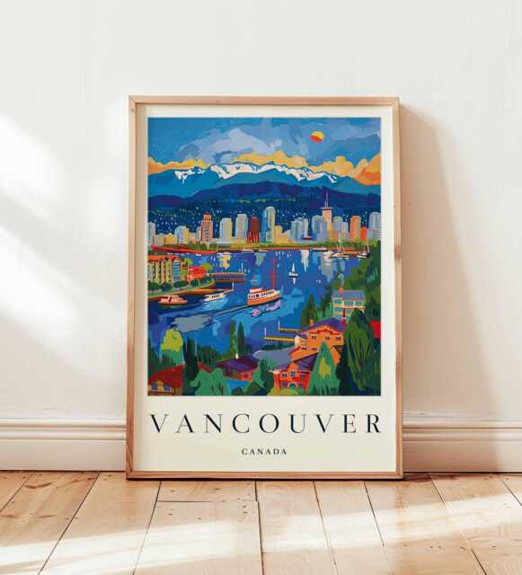 Vancouver Travel Poster British Columbia Mountain City Art Print - image 1