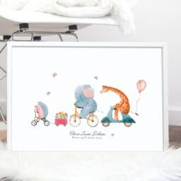 Personalised Safari Animals Print, Including Birth Details, New Baby Gift, Featuring Elephants, Giraffes, Butterflies, Girl - thumbnail 2
