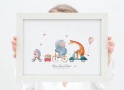 Personalised Safari Animals Print, Including Birth Details, New Baby Gift, Featuring Elephants, Giraffes, Butterflies, Girl - thumbnail 1