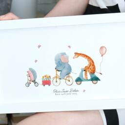 Personalised Safari Animals Print, Including Birth Details, New Baby Gift, Featuring Elephants, Giraffes, Butterflies, Girl - thumbnail 3