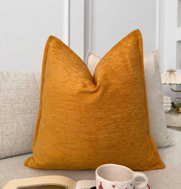 Chenille Velvet Orange Cushion Cover Home Decor Burnt Pillow Cover, - All Sizes - image 1