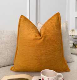 Chenille Velvet Orange Cushion Cover Home Decor Burnt Pillow Cover, - All Sizes - thumbnail 1