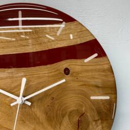 English Oak & Maroon Resin Wall Clock, , Modern Clock, Abstract Unusual Clocks, Unique Clocks - thumbnail 3