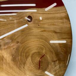 English Oak & Maroon Resin Wall Clock, , Modern Clock, Abstract Unusual Clocks, Unique Clocks - thumbnail 4