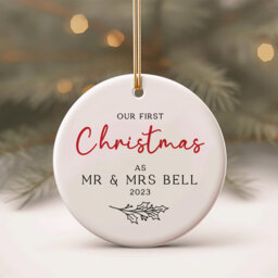 Personalised Couple First Christmas Married Ornament - Our 1st Xmas As Wedding Gift Minimalist Design With Holly