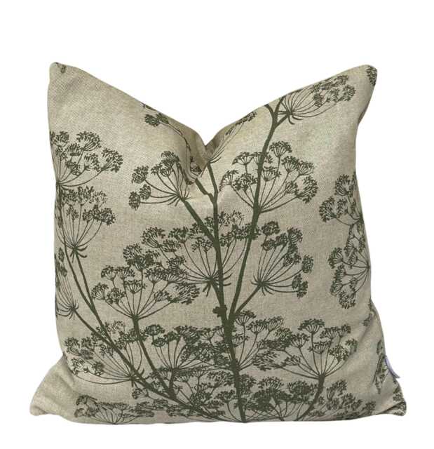 Green Cow Parsley Pillow Cover Botanical Print Cotton Linen, Farmhouse Decor - image 1