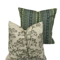 Green Cow Parsley Pillow Cover Botanical Print Cotton Linen, Farmhouse Decor - thumbnail 3