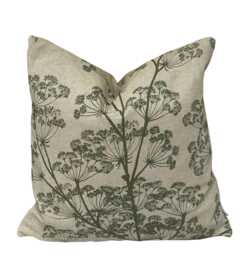 Green Cow Parsley Pillow Cover Botanical Print Cotton Linen, Farmhouse Decor - thumbnail 1