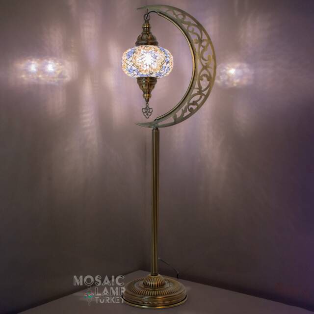 Lilac Mosaic Moon Lamp, Turkish Floor Lights, Moroccan Standing Lamp