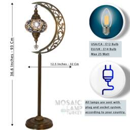 Lilac Mosaic Moon Lamp, Turkish Floor Lights, Moroccan Standing Lamp - thumbnail 2