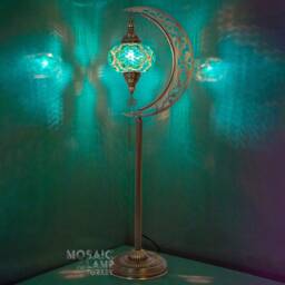 Lilac Mosaic Moon Lamp, Turkish Floor Lights, Moroccan Standing Lamp - thumbnail 3