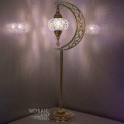 Lilac Mosaic Moon Lamp, Turkish Floor Lights, Moroccan Standing Lamp - thumbnail 1