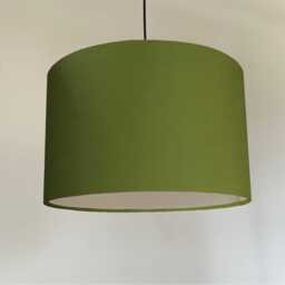 Olive Green Cotton Drum Lampshade, White Lining, Ceiling Shade