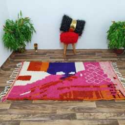 Handmade Beni Ourain Rug Pink Moroccan Wool Rug - thumbnail 2
