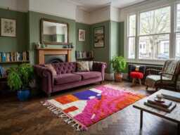 Handmade Beni Ourain Rug Pink Moroccan Wool Rug - thumbnail 1