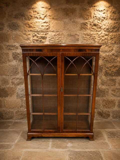 Antique Regency Flame Mahogany Glazed Bookcase Display Cabinet - Gothic Astragal Doors C.1825-1845 - image 1