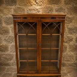 Antique Regency Flame Mahogany Glazed Bookcase Display Cabinet - Gothic Astragal Doors C.1825-1845 - thumbnail 2