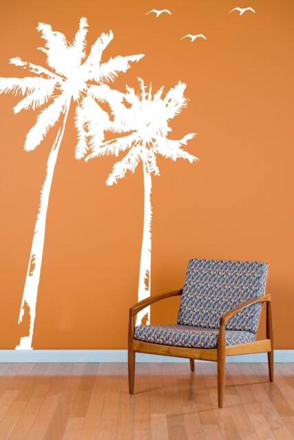 Palm Tree Wall Decal With Birds - Tropical Vinyl Art Stickers - image 1