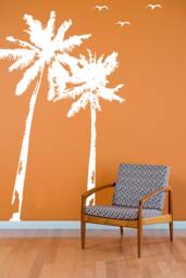 Palm Tree Wall Decal With Birds - Tropical Vinyl Art Stickers - thumbnail 1