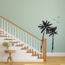 Palm Tree Wall Decal With Birds - Tropical Vinyl Art Stickers - thumbnail 2