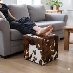 Genuine Cowhide Footstool Cube - Handmade in A Hide Colour Of Your Choice - thumbnail 2