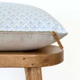 Blue & White Block Print Pillow Cover - Neutral Throw Covers Botanical in Soft Tones Custom Size Kira - thumbnail 3