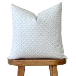 Blue & White Block Print Pillow Cover - Neutral Throw Covers Botanical in Soft Tones Custom Size Kira - thumbnail 2
