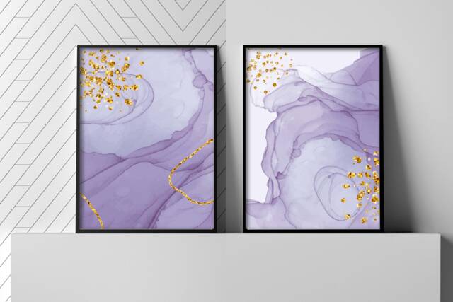 Purple & Gold Marble Art Print Modern Abstract Wall Decor - image 1