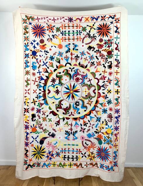 Hand Embroidered Suzani Tapestry Uzbek Floral Boho Wall Decor - image 1