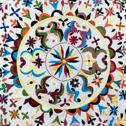 Hand Embroidered Suzani Tapestry Uzbek Floral Boho Wall Decor - thumbnail 2