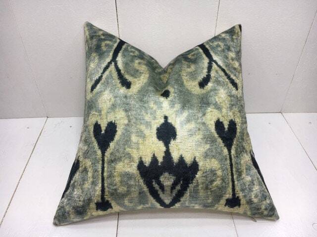 Handwoven Silk Ikat Pillow Cover, 16x16 Accent Cushion - image 1