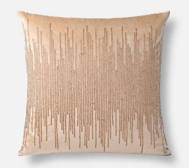 Ecru Velvet Pillow Cover Rose Gold Beaded, Hand Embroidered - Bmcc092 - image 1