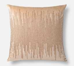 Ecru Velvet Pillow Cover Rose Gold Beaded, Hand Embroidered - Bmcc092