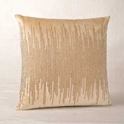 Ecru Velvet Pillow Cover Rose Gold Beaded, Hand Embroidered - Bmcc092 - thumbnail 3