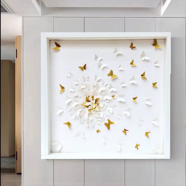 White On Butterflies With Splash Of Gold Butterfly Wall Art - image 1
